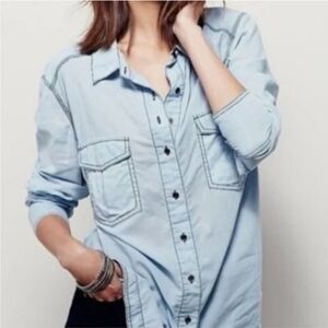 Free People Light Blue Button Down Shirt